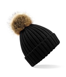 Fur pop pom chunky beanie