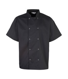 Studded front short sleeve chef's jacket