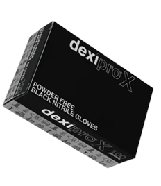 Dexi Pro X Black Nitrile Glove P/F (Case Of 10 Boxes / 100 Gloves Per Box)